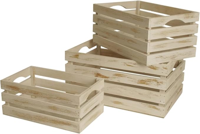 wald imports - Set of 3 White Washed Wooden Crates by WaldImports