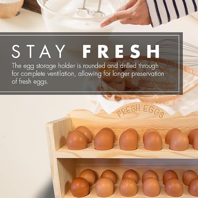 Natural Wood Premium Pine Wooden Egg Holder 2-Tier Durable 24-Egg Storage - Image 5