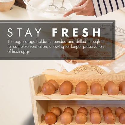 Natural Wood Premium Pine Wooden Egg Holder 2-Tier Durable 24-Egg Storage - Image 5