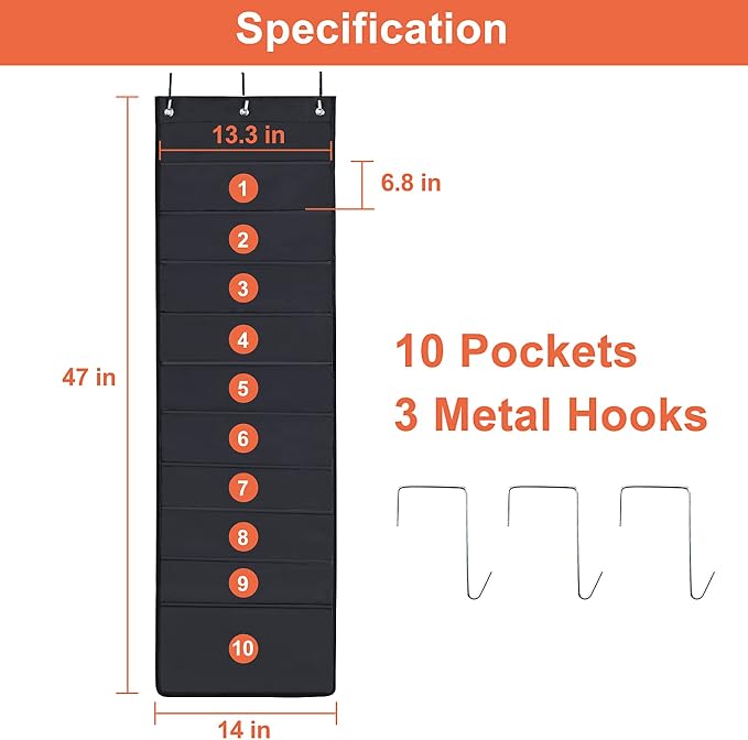 HAOHAN 10 Pockets Over Door Hanging Wall File Organizer, Oxford Cloth Storage - Image 2