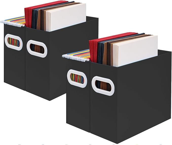 File Box for Hanging File Folders, Collapsible Cardboard Box | Portable Filing by AOSRIC