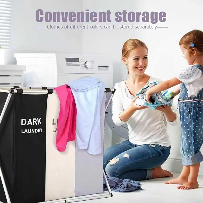 Laundry Basket Sorter, 3-Section Laundry Basket Organizer, Foldable - Image 9