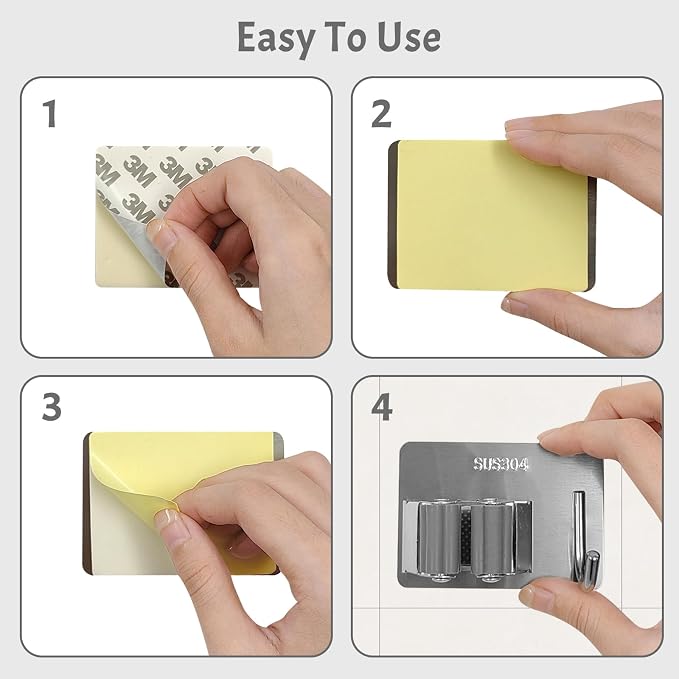 Daily Treasures 6 Pcs Stainless Steel Broom Holder Wall Mount Self Adhesive - Image 6