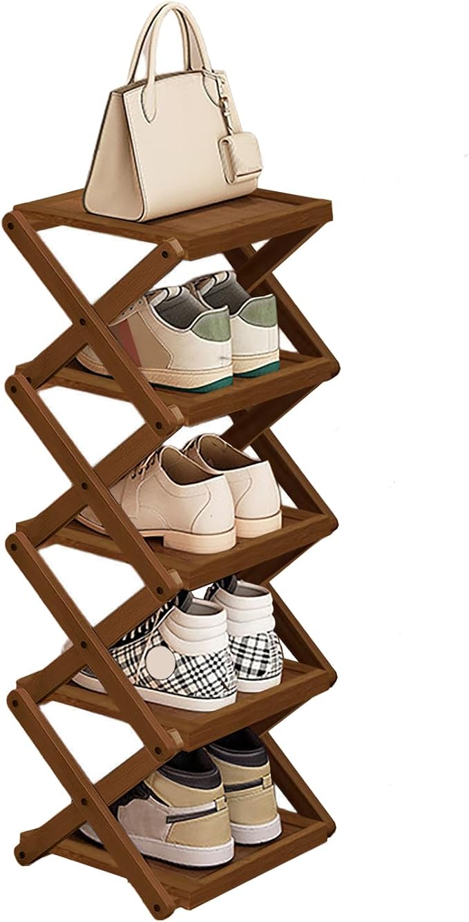 YYW Flat Bamboo Shoe Rack for Entryway, Installation-Free and Folding Vertical by YYW