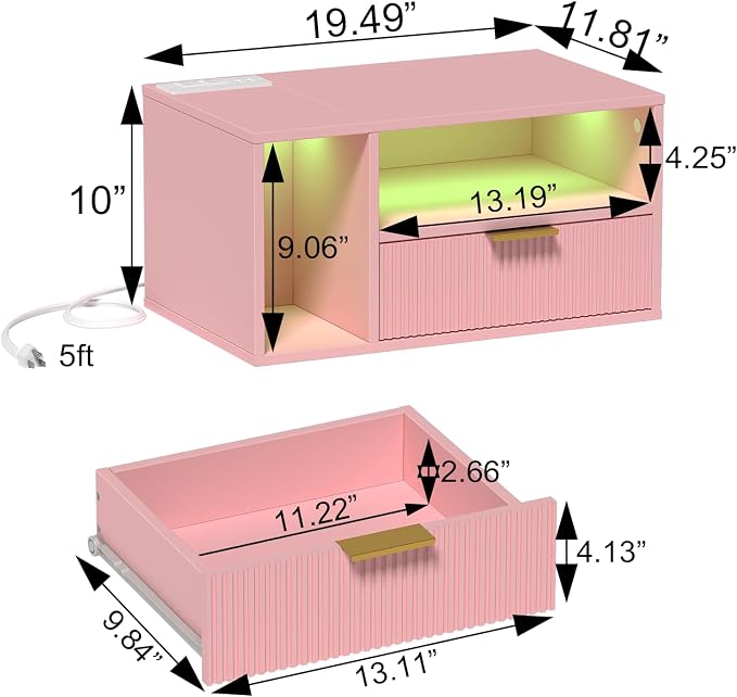 Veegle Pink Floating Nightstand - Image 2
