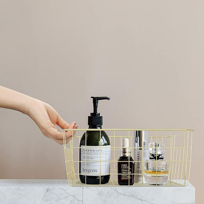 Gold Wire Baskets for Organizing, Storage Bins for Bathroom | Gold Basket - Image 8
