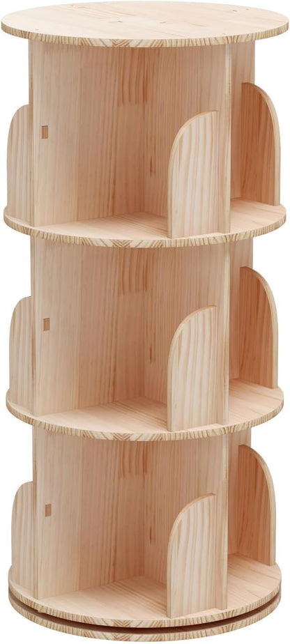3-Tier Rotating Bookshelf, Wooden Spinning Bookcase by BearQiaqia