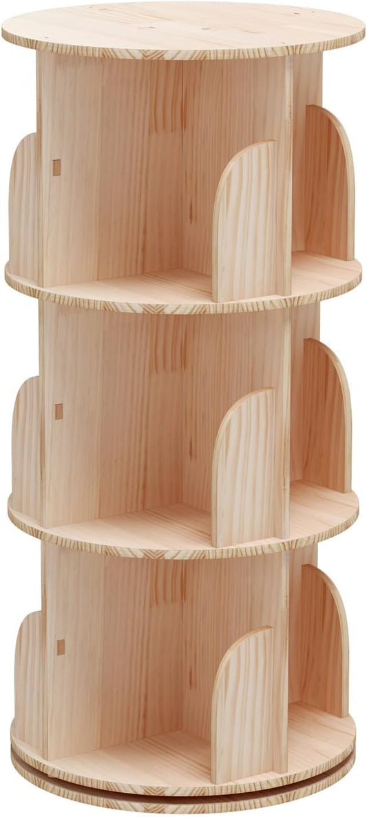 3-Tier Rotating Bookshelf, Wooden Spinning Bookcase by BearQiaqia
