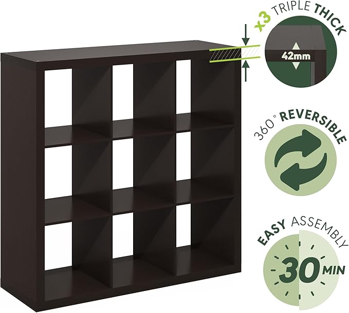 Furinno Cubicle Book Shelf, 9-Cube Bookshelf, Triple Thick Frame Cube Storage - Image 5