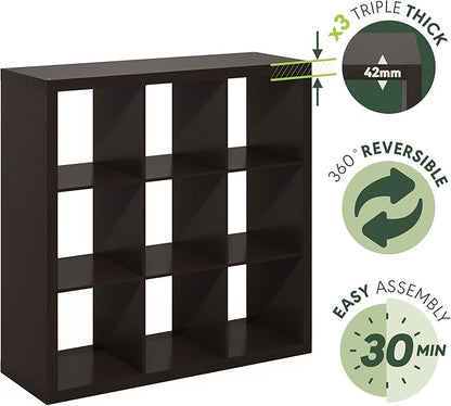 Furinno Cubicle Book Shelf, 9-Cube Bookshelf, Triple Thick Frame Cube Storage - Image 5