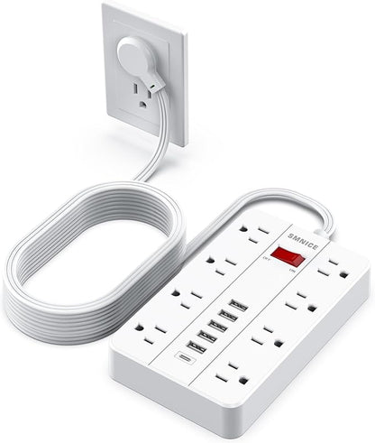 Flat Plug Extension Cord 15 Ft, SMNICE Surge Protector Power Strip by SMNICE