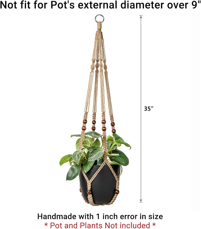 Mkono Macrame Plant Hanger Indoor 35 Inch Hanging Planter Basket Brown 1Pc | - Image 6