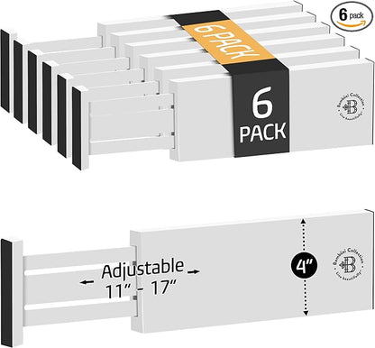 6 Pack Drawer Dividers 4 Inch High, 11”-17" Adjustable Bamboo Organizers Large by Bamb%C3%BCsi