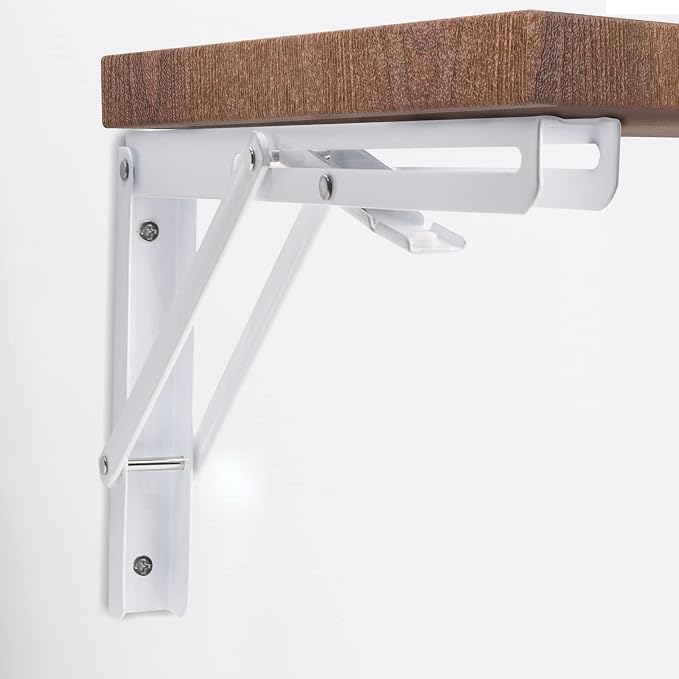 YUMORE Folding Shelf Bracket Heavy Duty, 12 Inch White Collapsible Shelf Bracket - Image 7