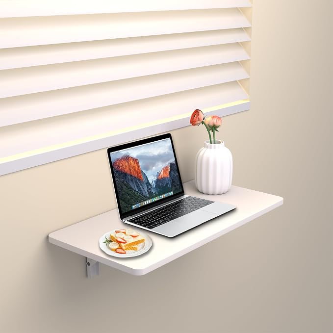 MM MELISEN White Wall Mounted Desk 40x20 Inch, Fold Down Folding Table - Image 2