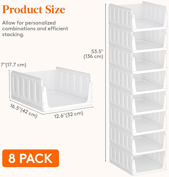 Lifewit 8 Pack Stackable Closet Organizers and Storage Basket - Image 2
