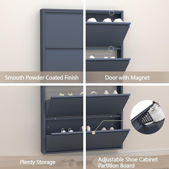 GREATMEET Shoe Cabinet with 4 Flip Drawers, Slim Metal Shoe Cabinet Storage - Image 6