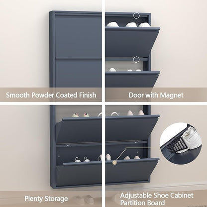 GREATMEET Shoe Cabinet with 4 Flip Drawers, Slim Metal Shoe Cabinet Storage - Image 6