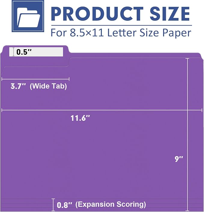 File Folder, PANDRI 120 Pack File Folder, 1/3 Cut Tab, Letter Size, Filing - Image 2