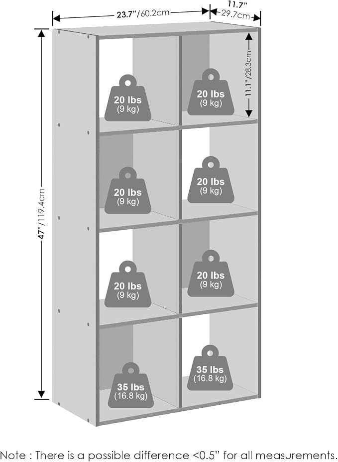Furinno PELLI Book Shelf, 8-Cube Bookshelf, Horizontal Cube Storage Organizer - Image 3