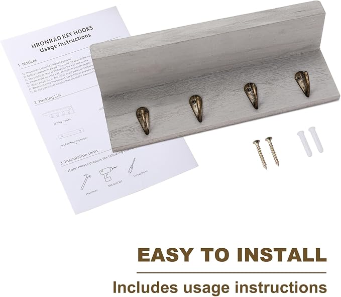 HRONRAD Rustic Key Holder for Wall, Farmhouse Wall Shelf - Image 7