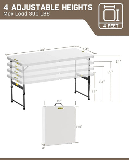 FanttikOutdoor 4ft Portable Folding Table, One-Handed Height Adjustment - Image 3