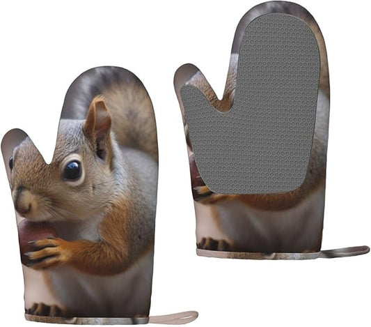 Cute Squirrel Print Oven Mitts Set of 2, Heat Resistant Silicone Oven Mittens by Unknown