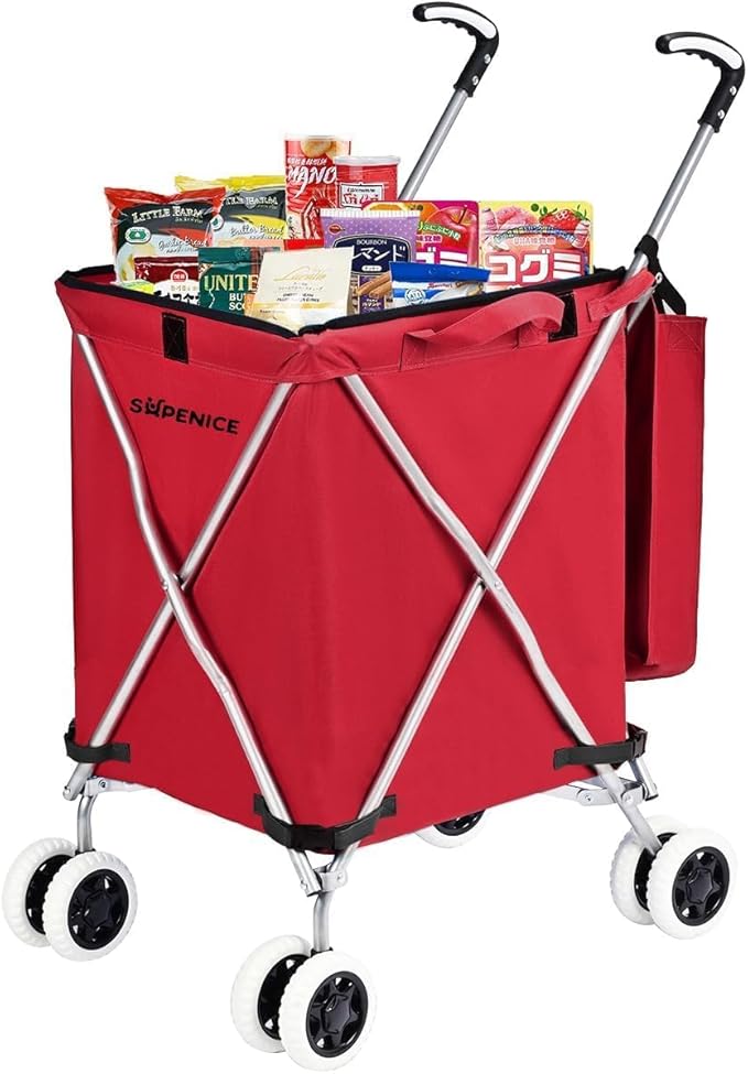 Folding Shopping Cart for Groceries, Water-Resistant Heavy-Duty Canvas Trolley by supenice