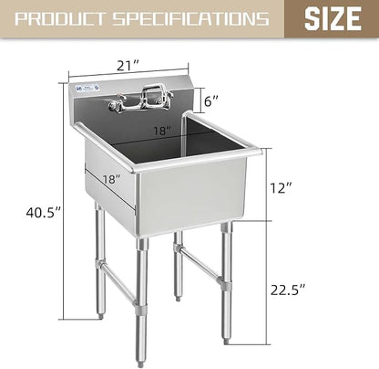 HALLY Commercial Stainless Steel Sink 1 Compartment NSF Prep & Utility Sink - Image 2