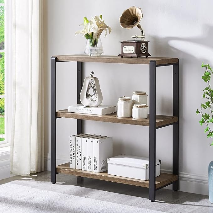 FOLUBAN 3 Tier Bookshelf, Industrial Bookcase and Book Shelves by FOLUBAN