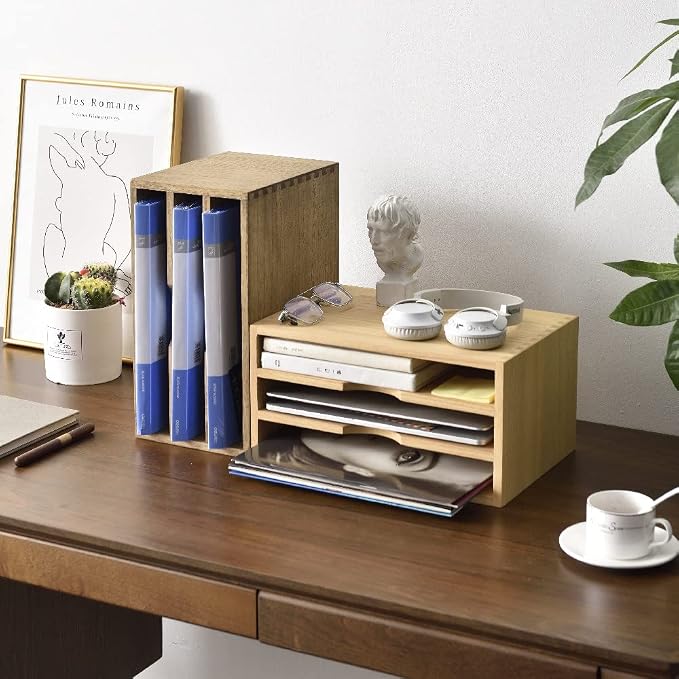 KIRIGEN Wooden Desktop Organizer Paper Storage Letter Tray File Sorter - Image 2