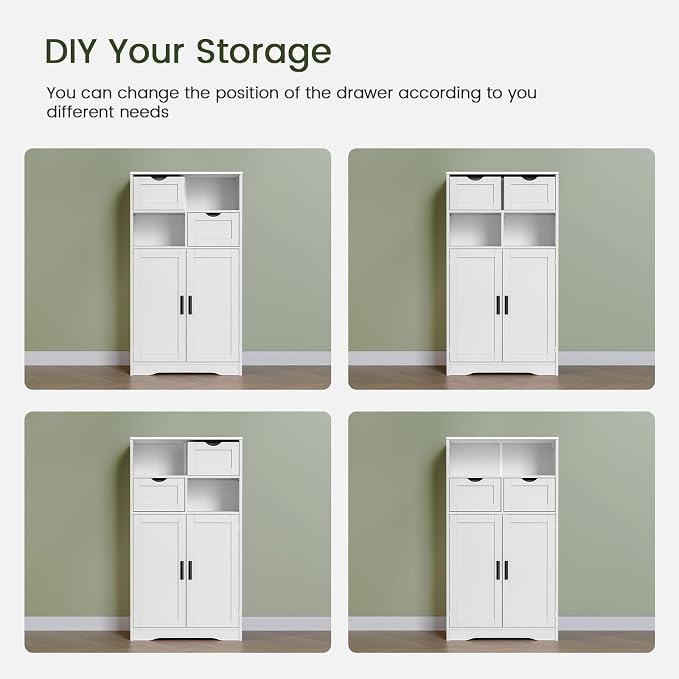 Iwell Bathroom Cabinet with Doors and Drawers, Freestanding Bathroom Storage - Image 6