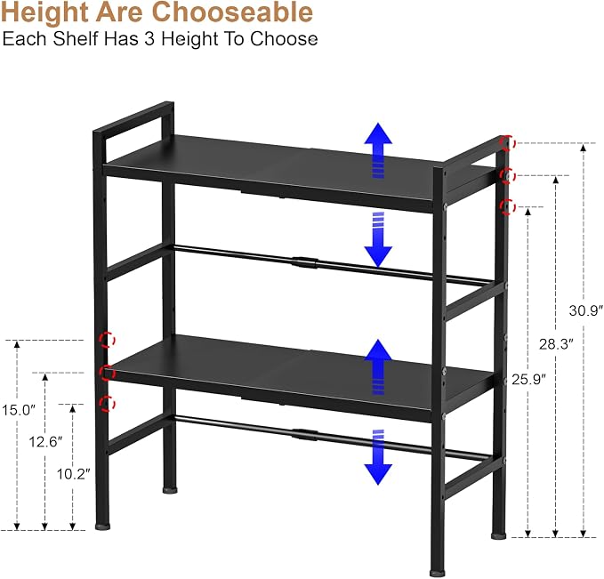 Expandable Metal Storage Shelves, 300 LBS Heavy Duty Metal Shelving Unit Rack - Image 8