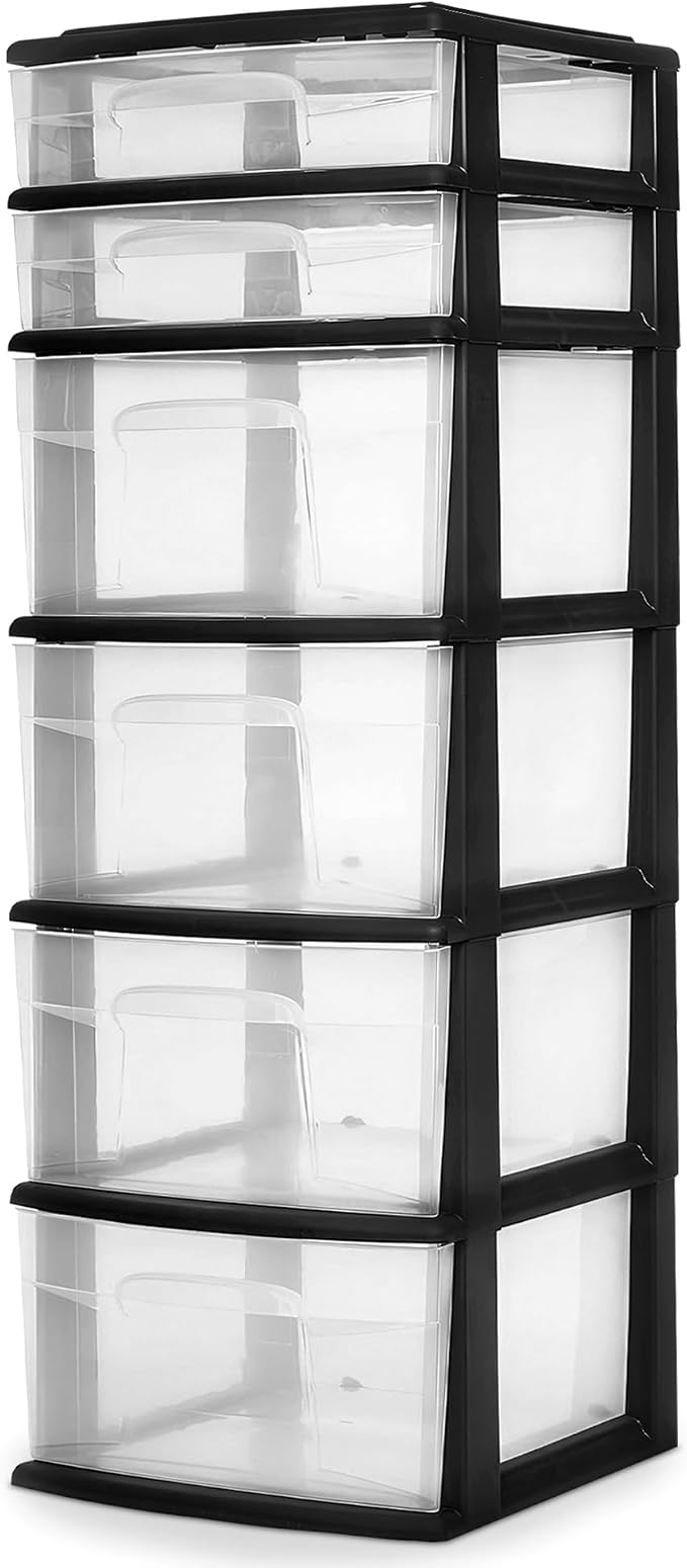 HOMZ 6 Drawer Plastic Storage & Organizer Tower | 4 Large & 2 Small Drawers | by Homz