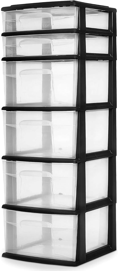 HOMZ 6 Drawer Plastic Storage & Organizer Tower | 4 Large & 2 Small Drawers | by Homz