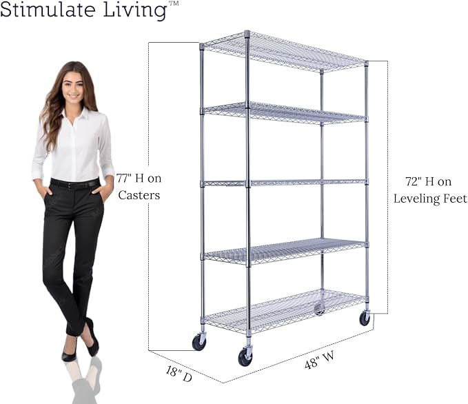 48"x18"x72" PRIME HEAVY DUTY Chrome 5-Tier Wire Shelving NSF 4000 LBS MAX - Image 5