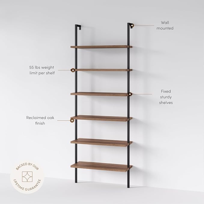 Nathan James Theo 6-Shelf Tall Bookcase, Wall Mount Bookshelf - Image 4