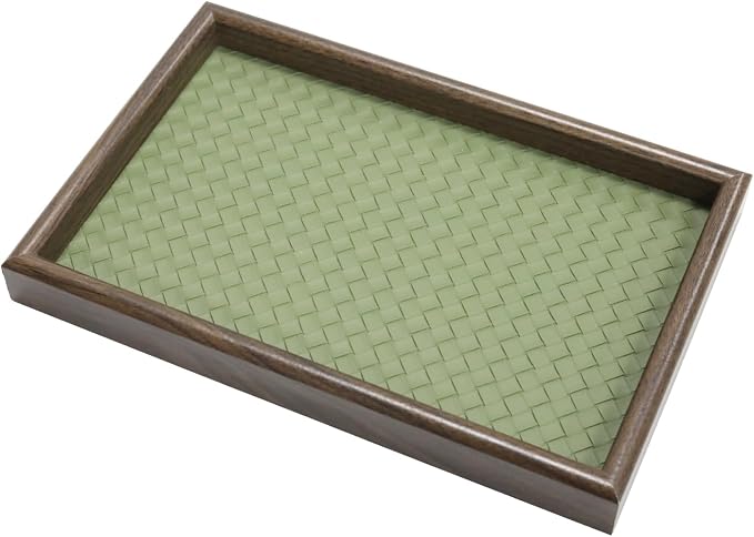 Wooden Valet Tray with Leather Base, EDC Catch All Tray Nightstand Entryway by Unknown