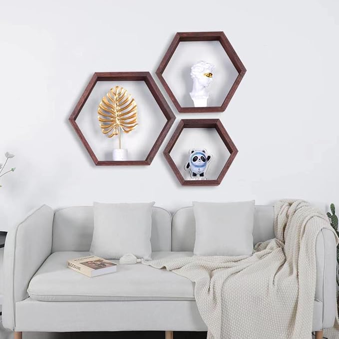 Hexagon Shelves, Floating Wall Shelf, Honeycomb Octagon Cube Shelves Wood | - Image 6