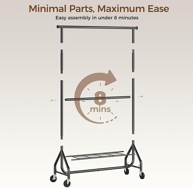 HYSEYY Heavy Duty Clothes Rack, Double Rod Clothing Rack - Image 6