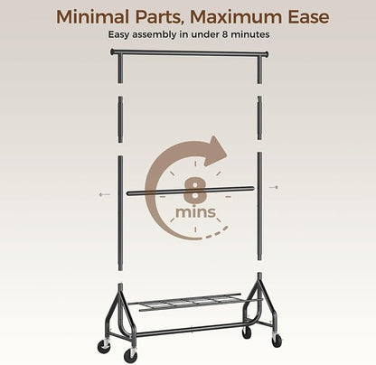 HYSEYY Heavy Duty Clothes Rack, Double Rod Clothing Rack - Image 6