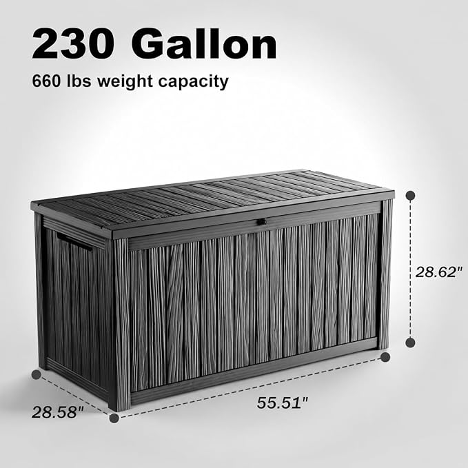 230 Gallon Large Outdoor Storage Box Waterproof, UV Resistant Resin Deck Box - Image 2