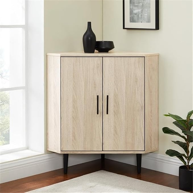 Walker Edison Saxon Mid-Century Modern 2-Door Corner Accent Cabinet 30 Inch - Image 4