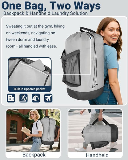 Laundry Bag with Shoulder Straps and Mesh Pocket Laundry Backpack Large - Image 4