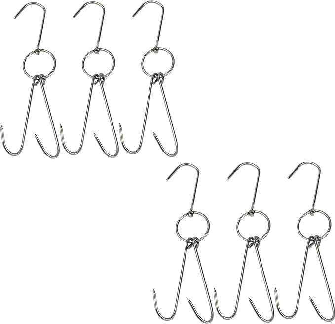 TIHOOD 6PCS 9.4" Stainless Steel Double Meat Hooks Roast Duck Bacon Shop Hook by Tihood