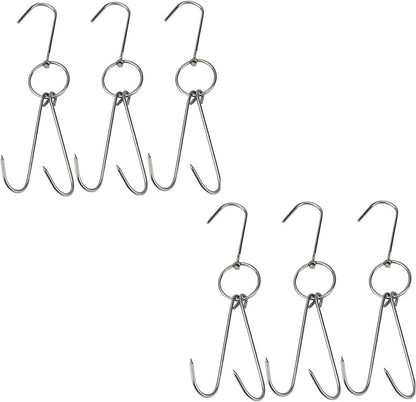 TIHOOD 6PCS 9.4" Stainless Steel Double Meat Hooks Roast Duck Bacon Shop Hook by Tihood