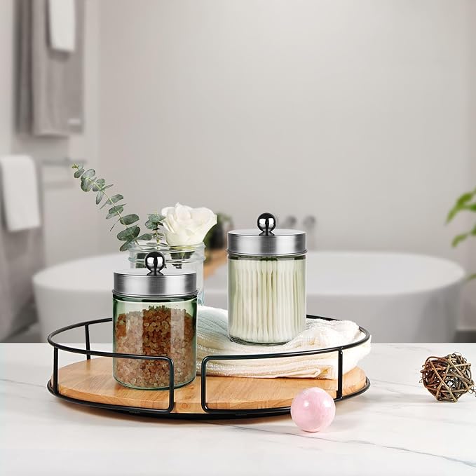 Amolliar Sage Green Qtip Holder, Glass Apothecary Jar Metal Lid & Sticker - Image 6