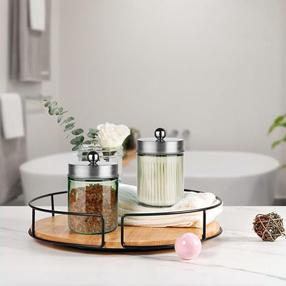 Amolliar Sage Green Qtip Holder, Glass Apothecary Jar Metal Lid & Sticker - Image 6
