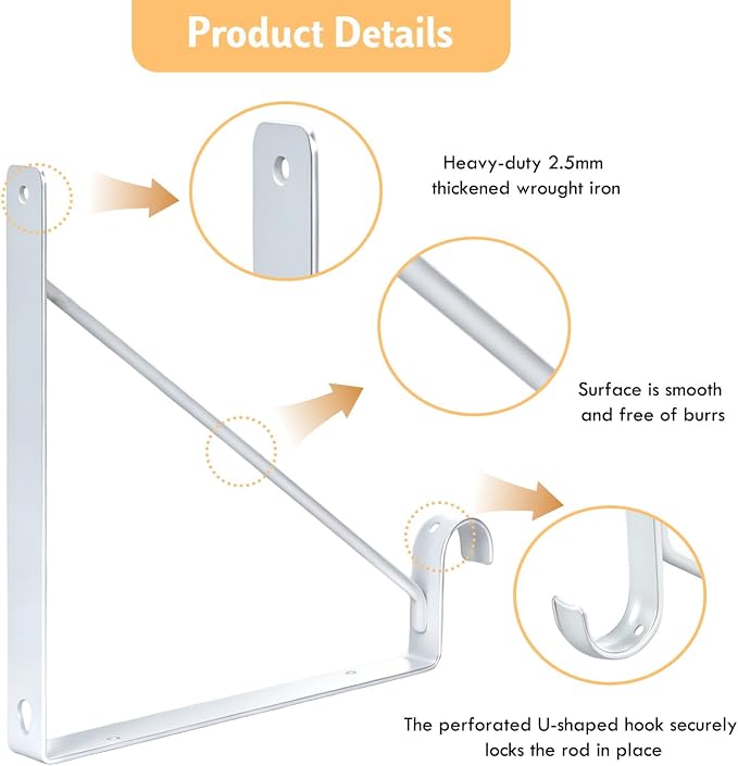 10-Pack Closet Rod Bracket, Heavy Duty Closet Shelf Brackets Wall Mounted - Image 3