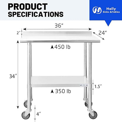 Hally Stainless Steel Table for Prep & Work 24 x 36 Inches - Image 2